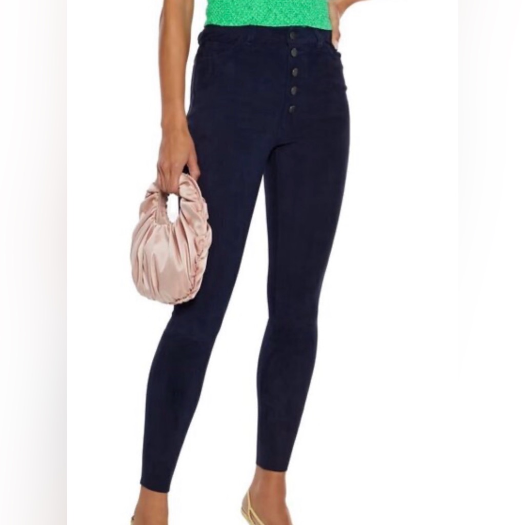 Alice + Olivia Mikah Skinny Pants Leather Lambskin Navy 4 Like New